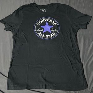 Women’s Converse Classic Fit Black w/ purple logo T-shirt. Size Large.